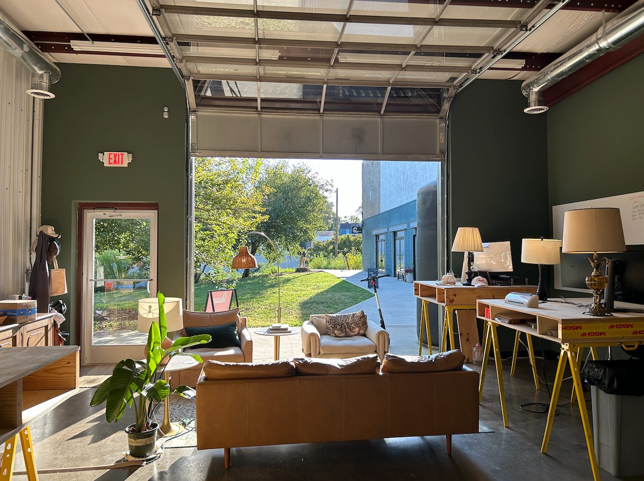 The studio, doors open